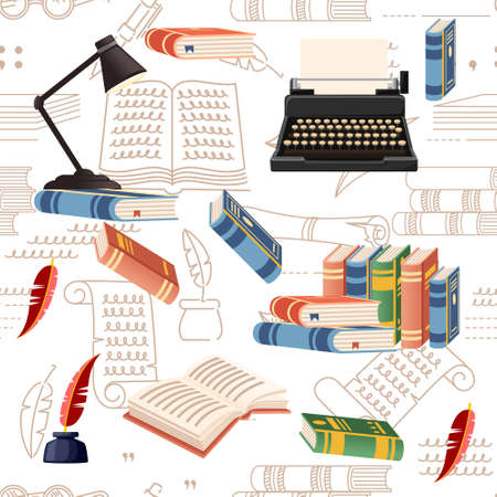 Seamless pattern Literature lesson courses online education concept or school lesson vector illustration on white backgroundのイラスト素材