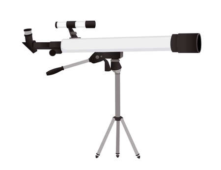 Professional optical device black and white classic refractor telescope on tripod vector illustration isolated on white background.のイラスト素材