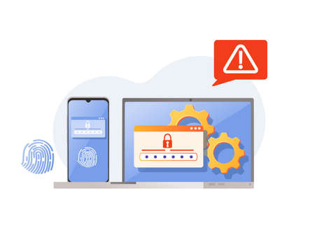 Digital data protection concept mobile payment security app with fingerprint scanner vector illustration on white backgroundのイラスト素材