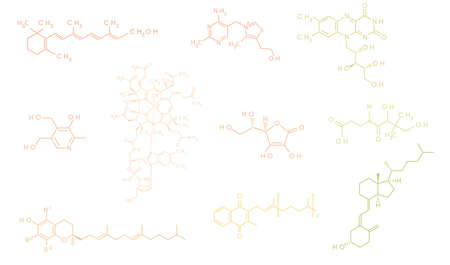Set of vitamins molecular formula and structure vector illustration on white background