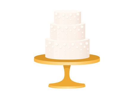 Wedding cake with thee levels on golden stand vector illustration isolated on white background.のイラスト素材