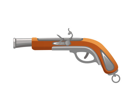 Old flintlock pirate pistol pirate hand weapon vector illustration isolated on white background.のイラスト素材