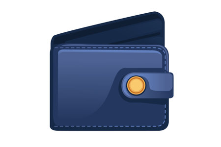 Blue leather wallet with golden clip classical vintage design vector illustration isolated on white background.のイラスト素材