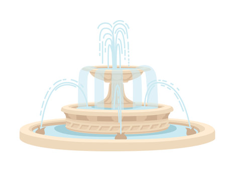 Stone three level fountain street decoration architecture vector illustration isolated on white background.のイラスト素材