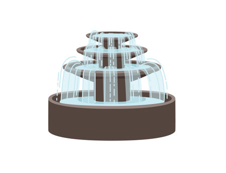 Stone three level fountain street decoration architecture vector illustration isolated on white background.のイラスト素材