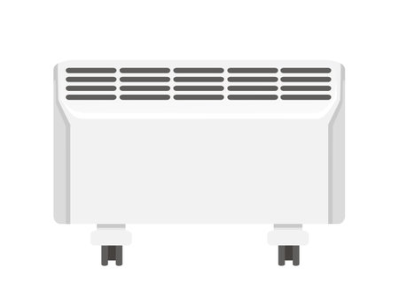 Domestic portable air heater on wheels electric convector vector illustration isolated on white background.のイラスト素材