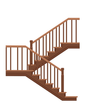 Wood stairs indoor construction classic design vector illustration isolated on white background.のイラスト素材