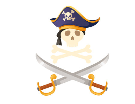 Skull with black bandana and crossbones vector illustration on white backgroundのイラスト素材