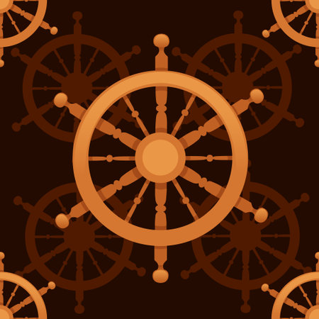 Seamless pattern Wooden ship helm vector illustration on brown background.のイラスト素材
