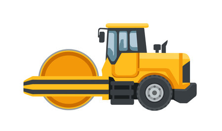 Yellow compactor heavy industrial machine Road roller vector illustration isolated on white background.のイラスト素材