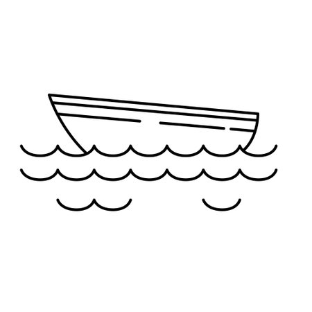 Wooden boat icon outline design vector illustration on white background.のイラスト素材