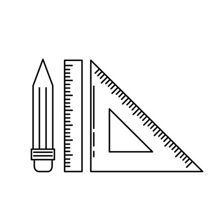 Pencil and ruler outline design vector illustration on white background.のイラスト素材