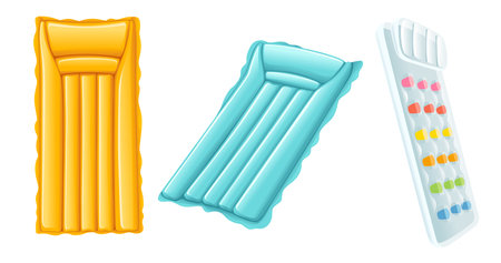 Inflatable water mattress for pool bright color vector illustration isolated on white background.のイラスト素材