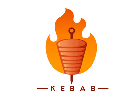 Kebab grill meat with skewer and fire design vector illustration on white background.のイラスト素材