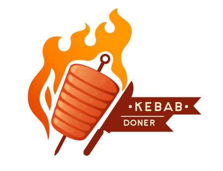 Kebab grill meat with skewer and fire  design vector illustration on white background.のイラスト素材