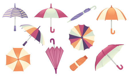 Set of different style and color umbrella open and close parasol vector illustration isolated on white background.のイラスト素材