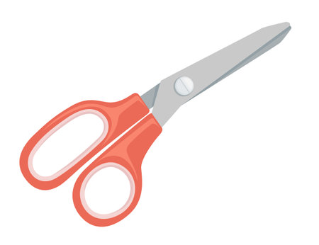 Stainless steel scissors with red plastic handle vector illustration isolated on white background.のイラスト素材