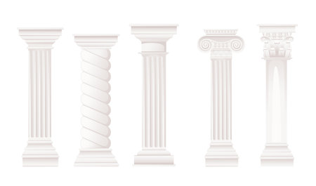 Set of white ancient style column classic architecture design vector illustration isolated on white background.のイラスト素材