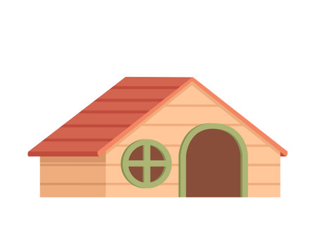 Wooden hamster house with window and door frame vector illustration isolated on white background.のイラスト素材