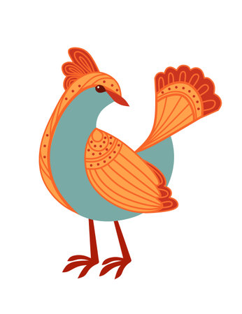 Stylized small cartoon bird with orange pattern cute animal design vector illustration isolated on white backgroundのイラスト素材