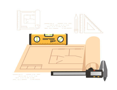 Blueprint level and measuring device vector illustration on white background.のイラスト素材