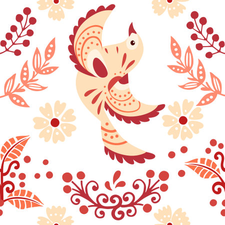 Seamless pattern with stylized small cartoon bird purple pattern cute animal design vector illustration on white background.のイラスト素材