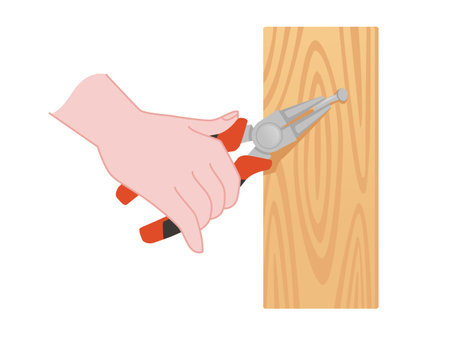 Usage of pliers to extract nail from wooden board vector illustration isolated on white background.のイラスト素材