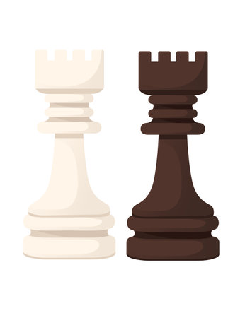 White and black Rook chess figure for table board game vector illustration isolated on white background.のイラスト素材