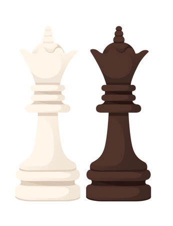 White and black Queen chess figure for table board game vector illustration isolated on white background.のイラスト素材