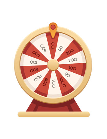 Lottery online casino fortune wheel with golden circle and red white stripe vector illustration isolated on white background.のイラスト素材