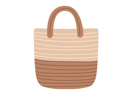Handmade wooden basket with handle vector illustration isolated on white background.のイラスト素材