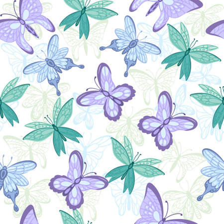 Seamless pattern Colorful butterfly insect cartoon style animal design vector illustration on white background.のイラスト素材