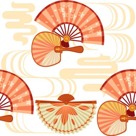 Seamless pattern classic asian style hand fan vector illustration.のイラスト素材