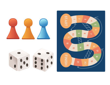 Table board journey game with ladder,figure and dice vector illustration isolated on white background.のイラスト素材