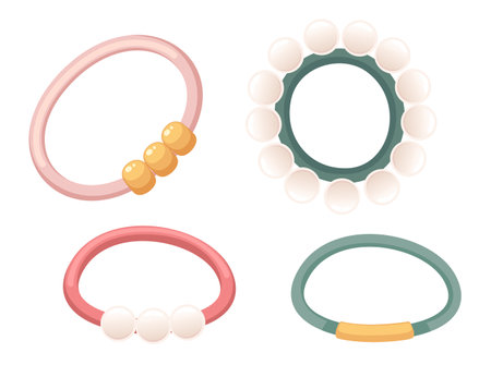 Set of scrunchy hair accessory classic retro design vector illustration isolated on white background.のイラスト素材