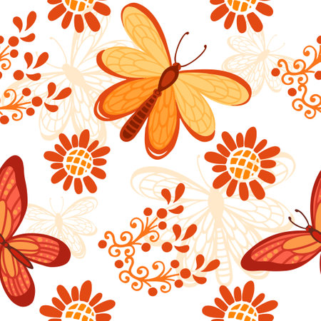 Seamless pattern Colorful butterfly insect cartoon style animal design vector illustration on white background.のイラスト素材
