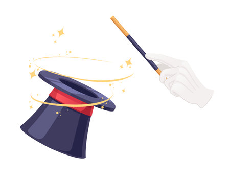 Dark magic hat with red line vector illustration isolated on white background.のイラスト素材
