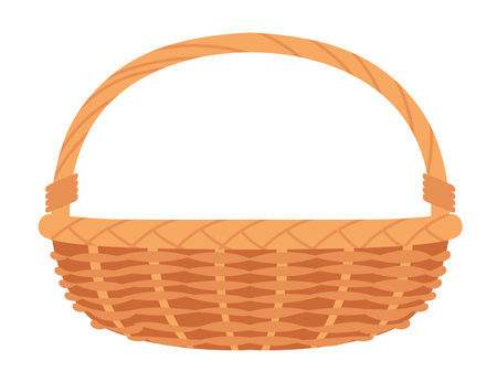 Handmade wooden basket with handle vector illustration isolated on white background.のイラスト素材