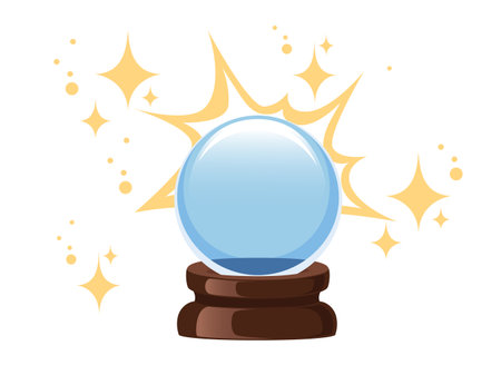 Transparent blue magic ball on wooden stand vector illustration isolated on white backgroundのイラスト素材