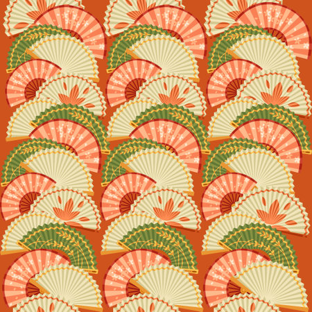Seamless pattern classic asian style hand fan vector illustration.のイラスト素材