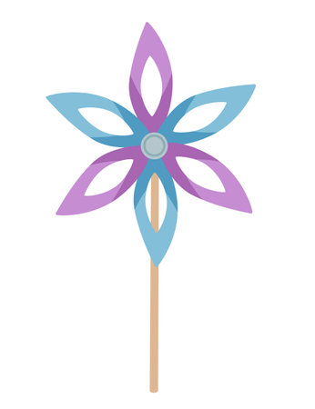 Colorful pinwheel simple hand toy with wind fan vector illustration isolated on white backgorund.のイラスト素材