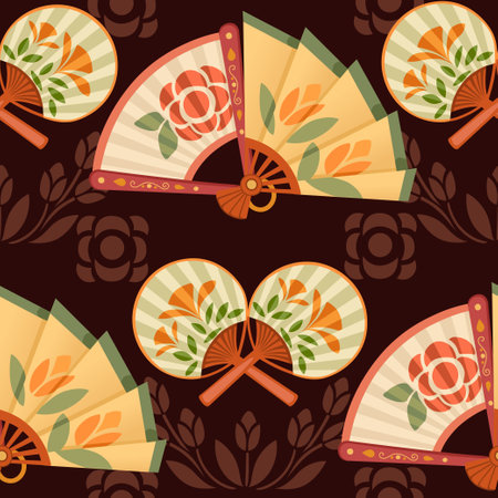 Seamless pattern classic asian style hand fan vector illustration.のイラスト素材