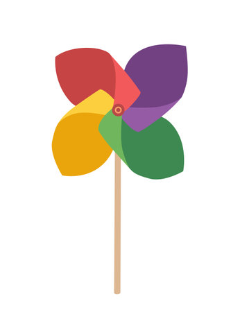 Colorful pinwheel simple hand toy with wind fan vector illustration isolated on white backgorund.のイラスト素材