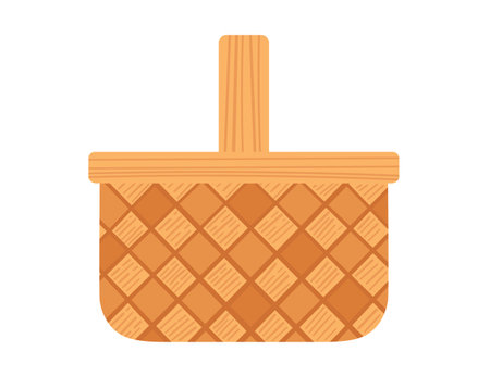 Handmade wooden basket with handle vector illustration isolated on white background.のイラスト素材