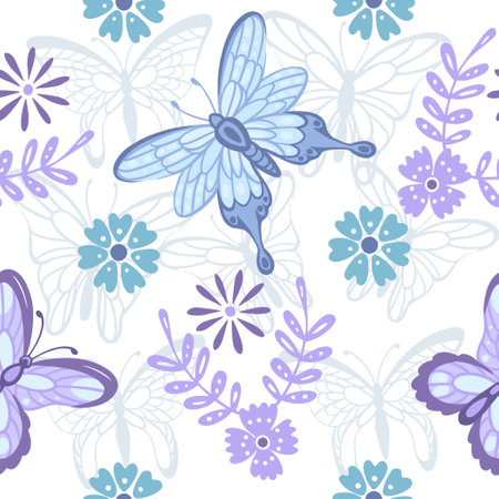 Seamless pattern Colorful butterfly insect cartoon style animal design vector illustration on white background.のイラスト素材