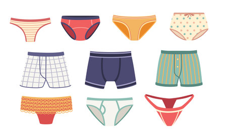 Collection of men and women underpants classic and modern style vector illustration isolated on white background.のイラスト素材