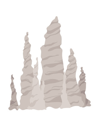 Cave stone mineral stalagmites column natural growth geology formations vector illustration isolated on white background.のイラスト素材