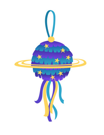 Colorful planet shaped pinata tradition carnival toy vector illustration isolated on white background.のイラスト素材