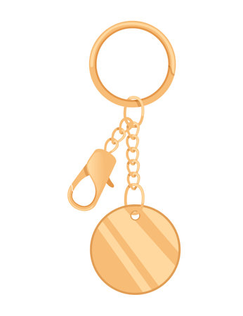 Golden keychain with ring and chain vector illustration isolated on white background.のイラスト素材