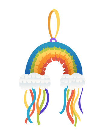 Colorful rainbow shaped pinata tradition carnival toy vector illustration isolated on white background.のイラスト素材